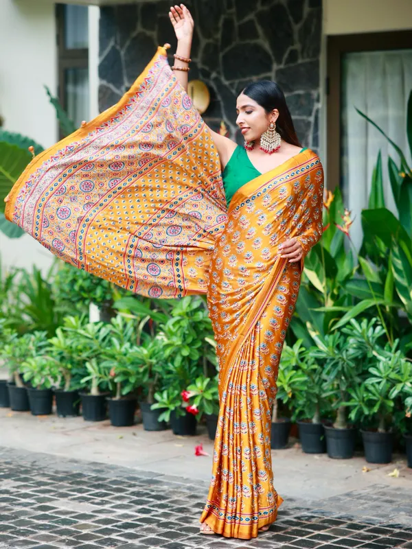 Yellow_Ajarakh_Print_Mirror_Embroidered_Saree