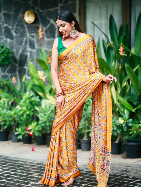 Yellow_Ajarakh_Print_Mirror_Embroidered_Saree