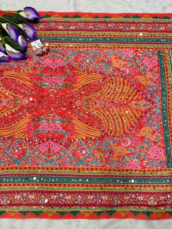 Orange_Ajarakh_Print_Mirror_Embroidered_Saree