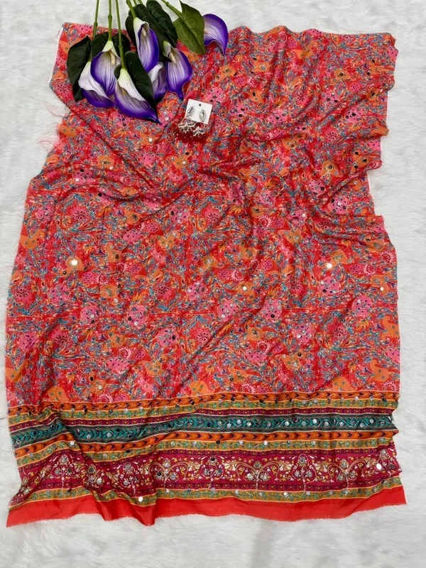 Orange_Ajarakh_Print_Mirror_Embroidered_Saree
