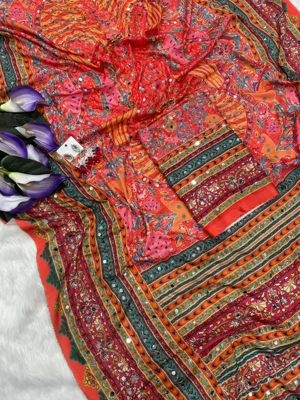 Orange_Ajarakh_Print_Mirror_Embroidered_Saree