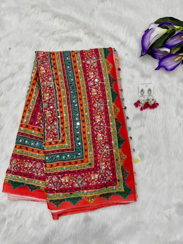 Orange_Ajarakh_Print_Mirror_Embroidered_Saree