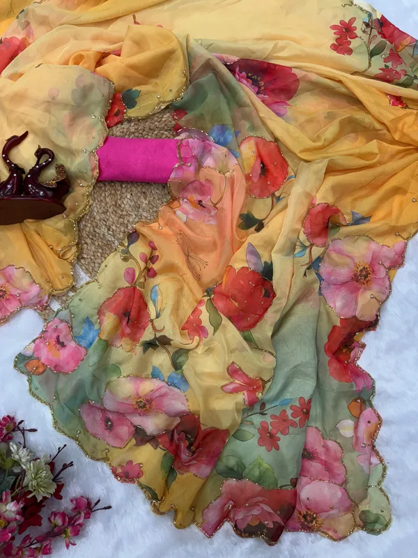 Yellow_Katdana_and_Beads_Hand-Embroidered_Saree