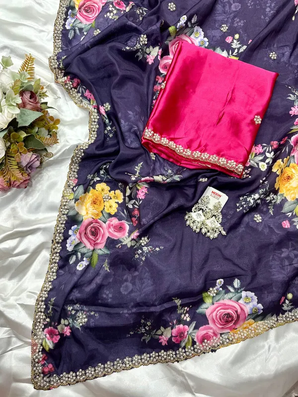 Navy_Blue_Floral_Print_Embroidered_Saree
