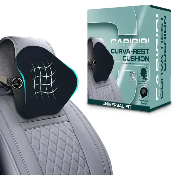 Carigiri_CurvaRest_Car_Neck_Rest_Pillow|_1_Year_Warranty|_Memory_Foam_Neck_Pillow|_Car_Seat_Headrest_Cushion|_Car_Neck_Pillow_for_Neck_Pain_Relief_in_Office,Driving_(Medium,Black,White_Hemming,Pack_of_1)