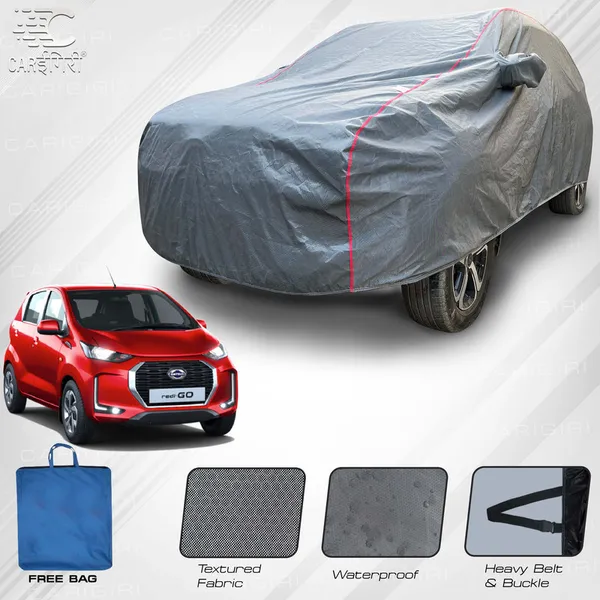Carigiri Carigiri Waterproof Grey Protecto Car Body Cover with Red Triple  Stitching for Datsun redi-GO(100% Waterproof,Red Triple Stitched,Mirror