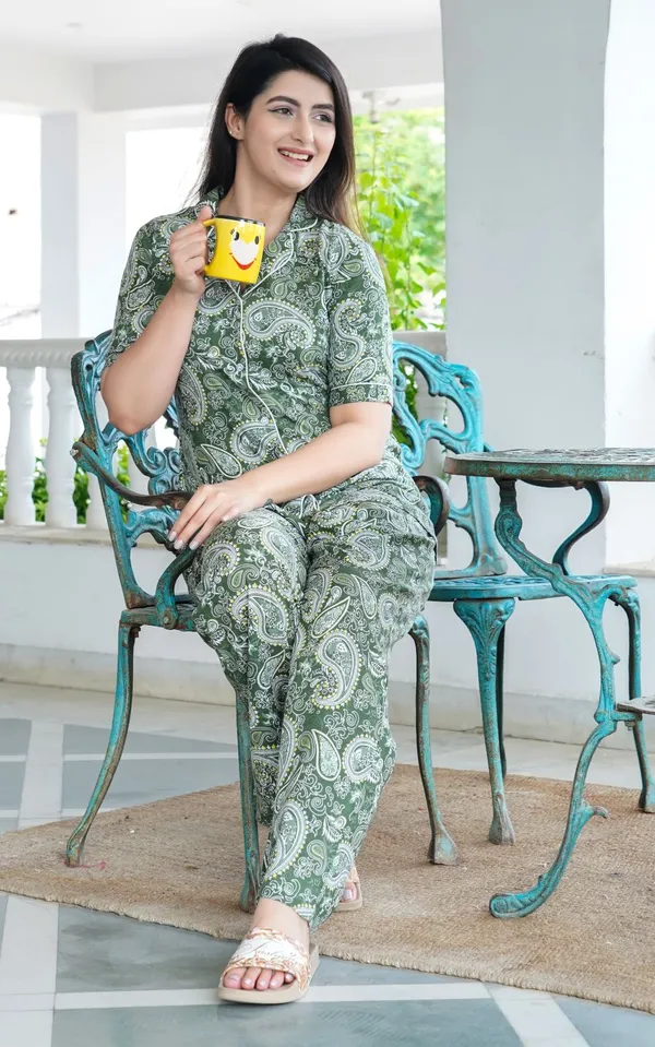 Mint marie Green Viscose Rayon Night Suit For Women Price in India