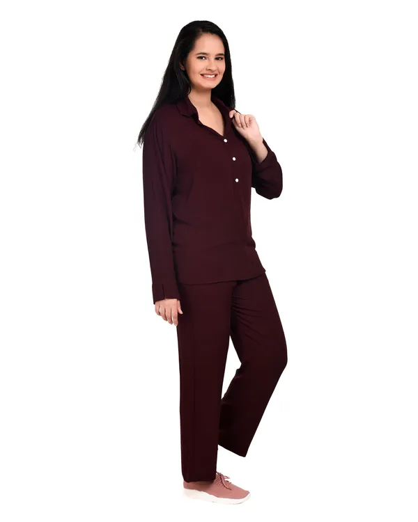 Dark_Chocolate_Rayon_Long_Sleeve_Top_Co-Ord_Set_For_Women