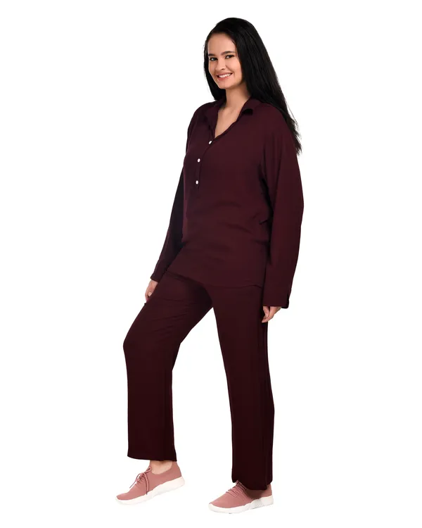 Dark_Chocolate_Rayon_Long_Sleeve_Top_Co-Ord_Set_For_Women