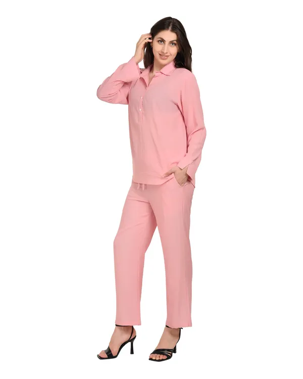 Pink_Rayon_Long_Sleeve_Top_Co-Ord_Set_For_Women