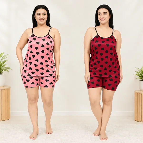 Peach_And_Red_Satin_Sleepwear_Set_For_Women_Pack_Of_2