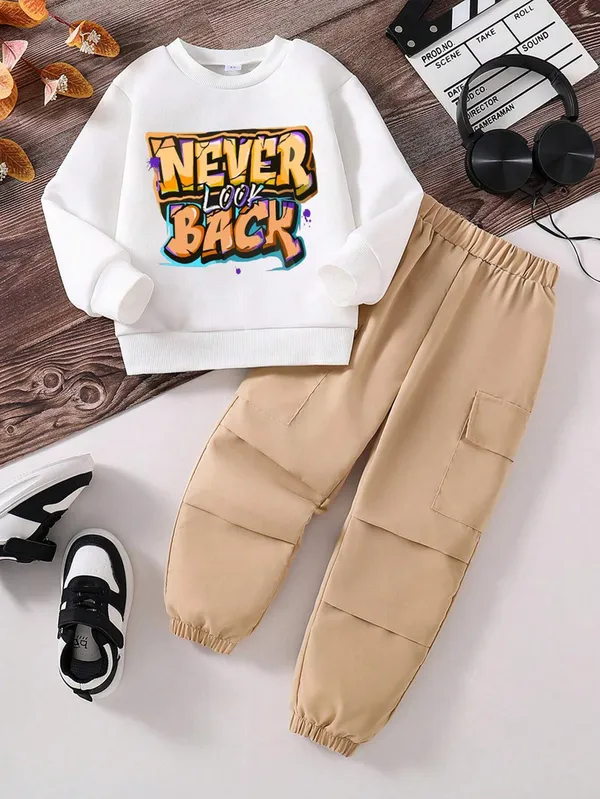 Never_Back_White_Printed_T-Shirt_and_Brown_Color_Joggeres_Set_for_Boys