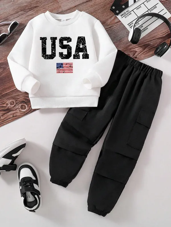 USA_White_Printed_T-Shirt_and_Black_Color_Joggeres_Set_for_Boys