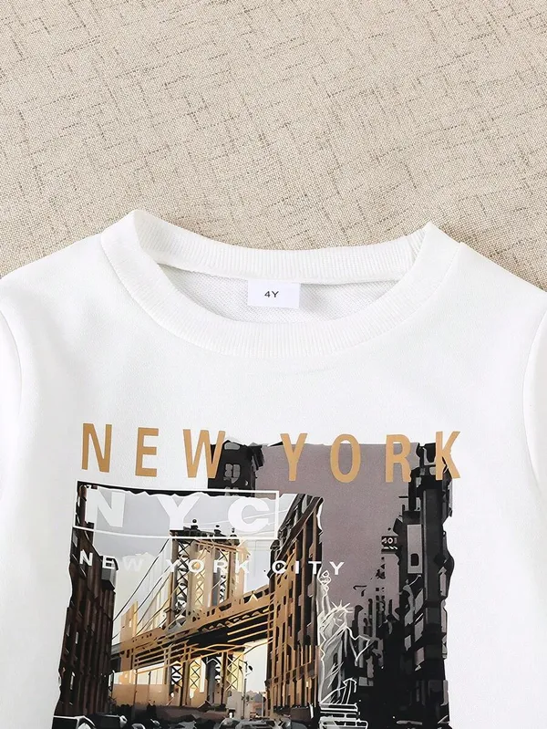 New_York_City_White_Printed_T-Shirt_and_Brown_Color_Joggeres_Set_for_Boys