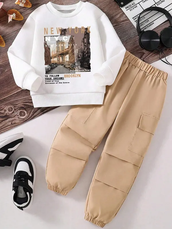 New_York_City_White_Printed_T-Shirt_and_Brown_Color_Joggeres_Set_for_Boys