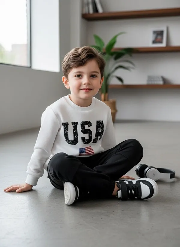 USA_White_Printed_T-Shirt_and_Black_Color_Joggeres_Set_for_Boys