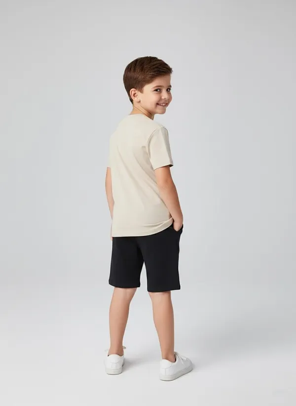 Teen_Boys'_Simple_Casual_Letter_Print_Short_Sleeve_T-Shirt_And_Shorts_Pajama_Set