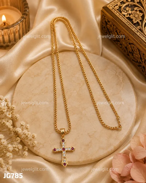 Elegant_Rose_Gold_Cross_Pendant_and_chain_with_Ruby_&_CZ_Stones_|_Daily_Wear_Christian_Jewelry