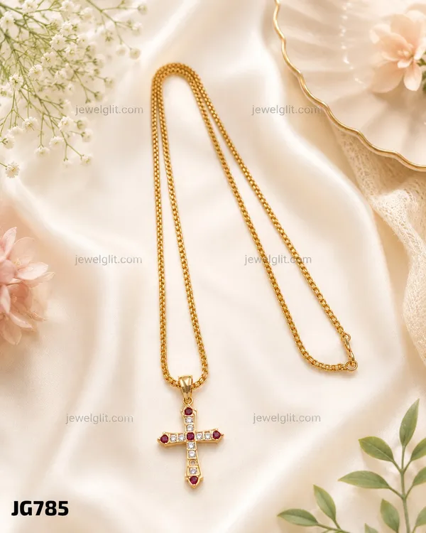 Elegant_Rose_Gold_Cross_Pendant_and_chain_with_Ruby_&_CZ_Stones_|_Daily_Wear_Christian_Jewelry