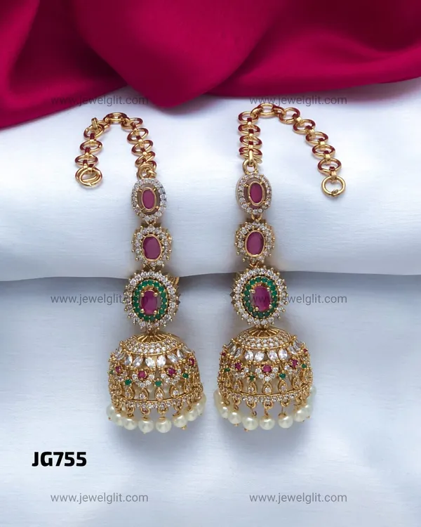 BRIDAL_MATTE_FINISH_AD_STONE_JHUMKA_WITH_ATTACHED_EAR_CHAIN