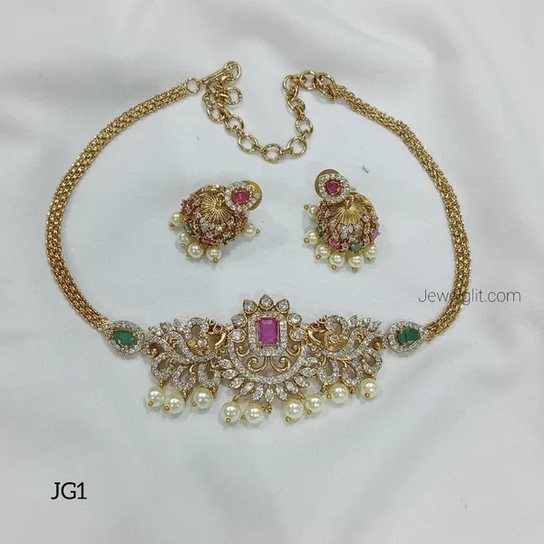 Elite_Ruby_&_White_Matte_Finish_American_Diamond/_Cz_Stone_Necklace