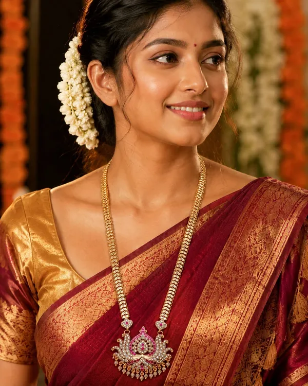 Traditional_Gold_Finish_Peacock_And_Lotus__Design_Pendant_Necklace_with_Ruby_&_White_Stones