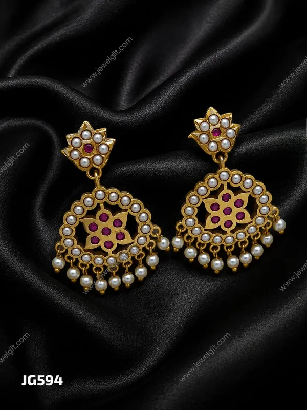 Gold-Plated_Ruby_&_Pearl_Floral_Chandbali_Earrings