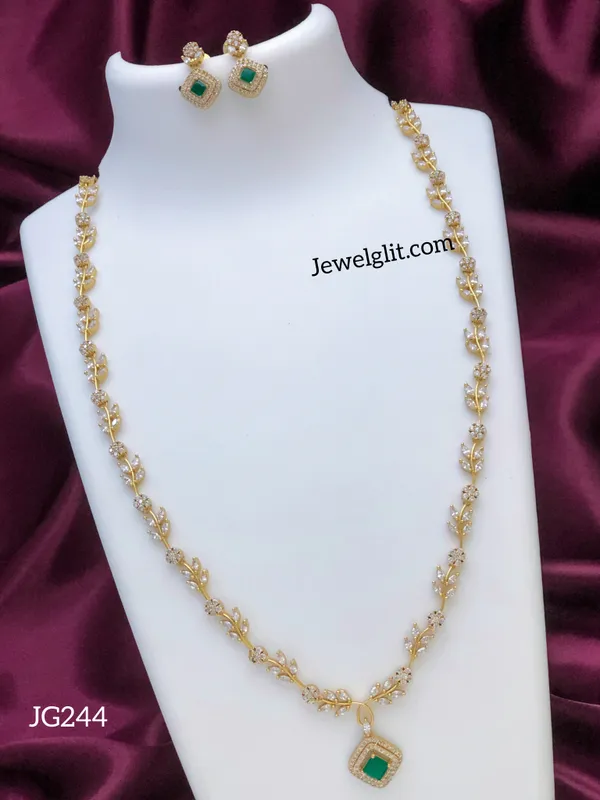 Elegent_American_Diamond_Stone_Square_Long_Haram_With_Earring