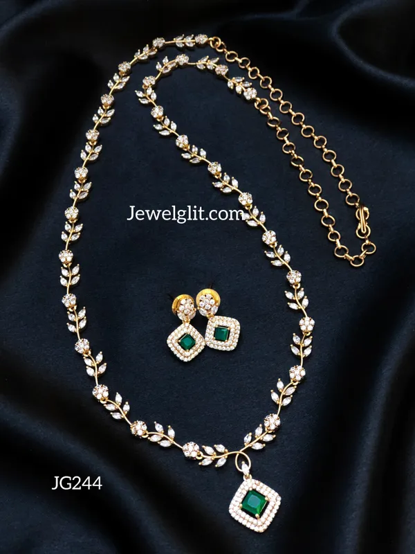 Elegent_American_Diamond_Stone_Square_Long_Haram_With_Earring