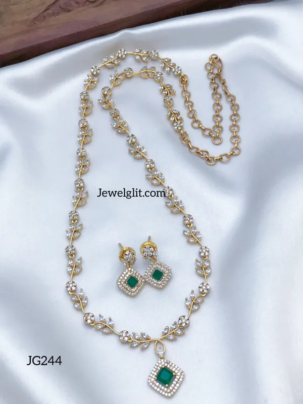 Elegent_American_Diamond_Stone_Square_Long_Haram_With_Earring