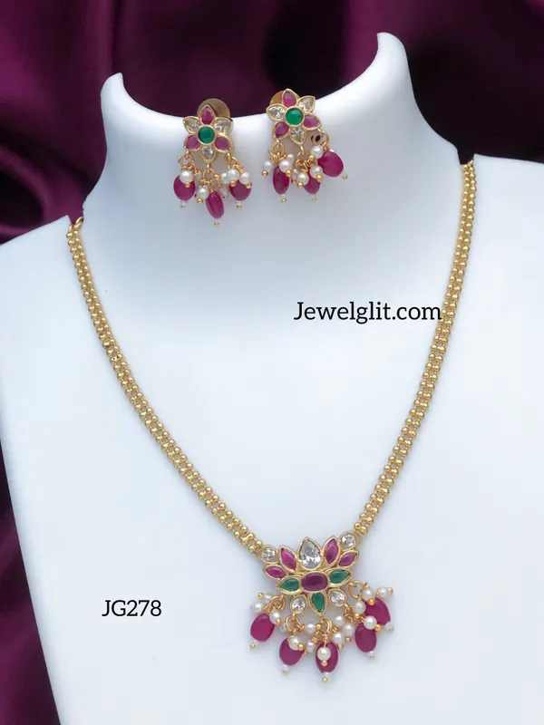 Elegent_Kemp_Stone_Pink_Beads_Choker_With_Earring.