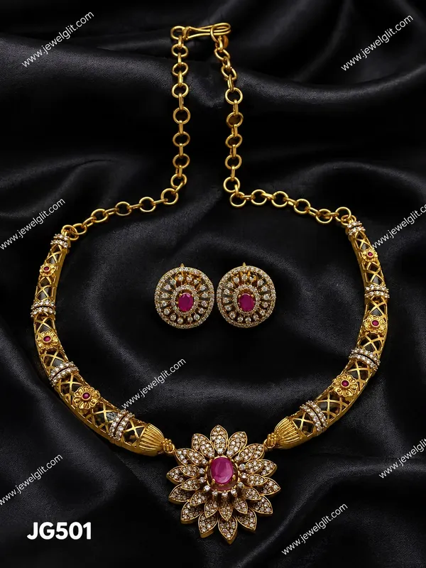 TRENDY_MATTE_FINISH_AMERICAN_DIAMOND_NECKLACE_WITH_EARRING