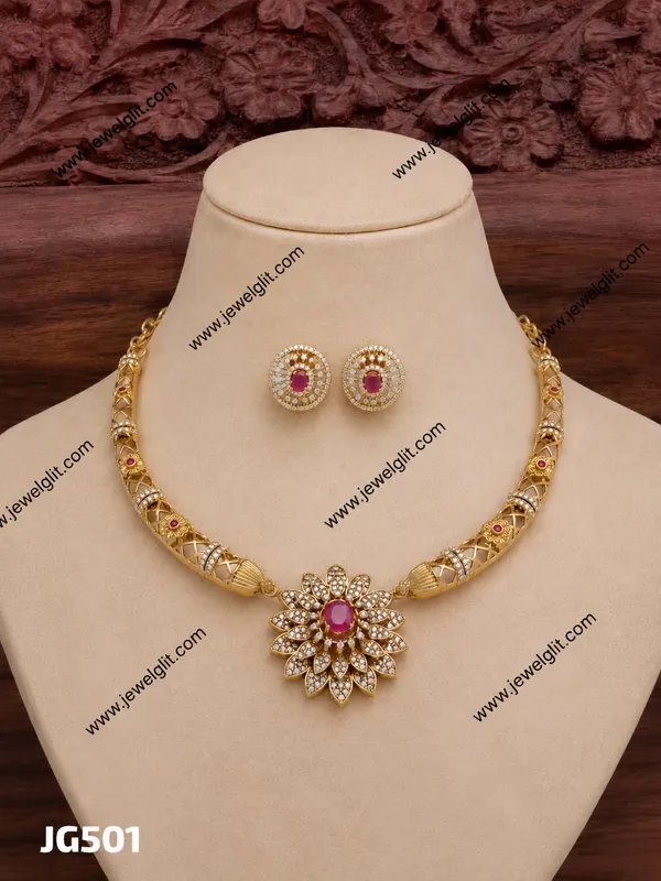 TRENDY_MATTE_FINISH_AMERICAN_DIAMOND_NECKLACE_WITH_EARRING