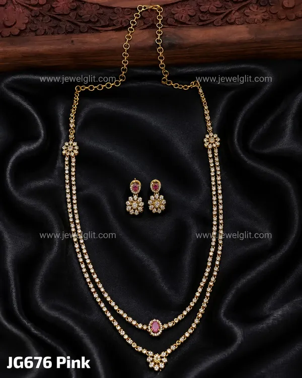 Gold_Plated_Double-Layer_American_Diamond_Long_Haram_Necklace_And_Earring