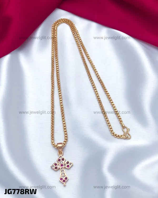 Gold_Plated_CZ_Stone_Cross_Pendant_Necklace_Chain_for_Women_&_Girls