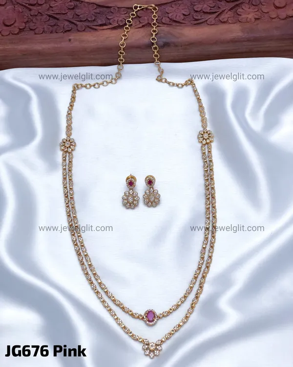 Gold_Plated_Double-Layer_American_Diamond_Long_Haram_Necklace_And_Earring