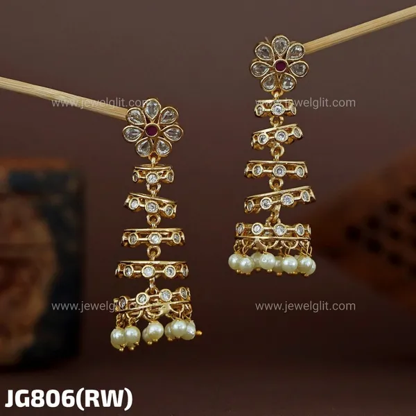 Gold-Plated_Floral_American_Diamond_&_Pearl_Drop_Earrings
