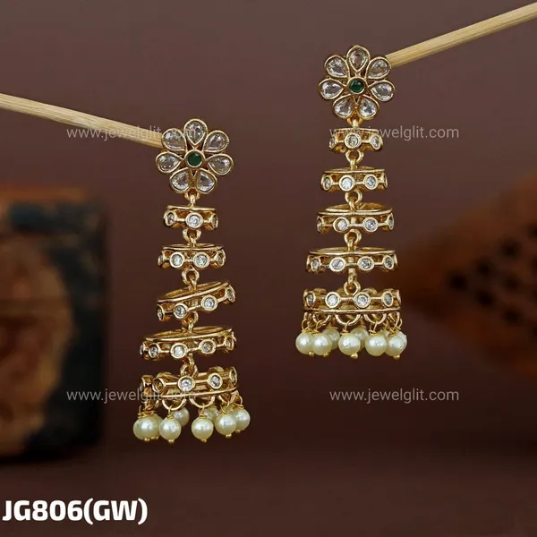 Gold-Plated_Floral_American_Diamond_&_Pearl_Drop_Earrings