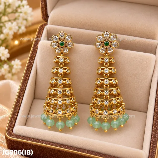 Gold-Plated_Floral_American_Diamond_&_Pearl_Drop_Earrings
