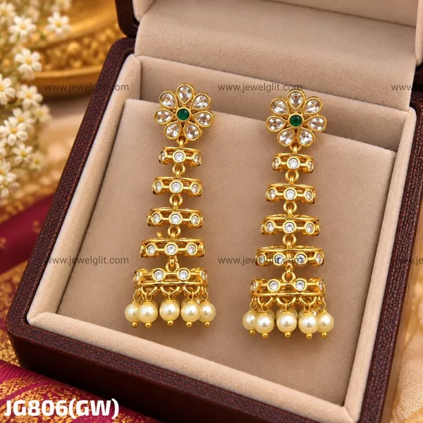 Gold-Plated_Floral_American_Diamond_&_Pearl_Drop_Earrings