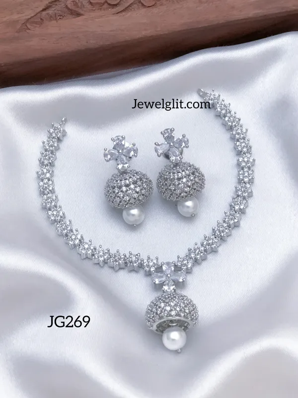 Imitation_Silverplated_AD_Stone_Necklace_With_Earring.