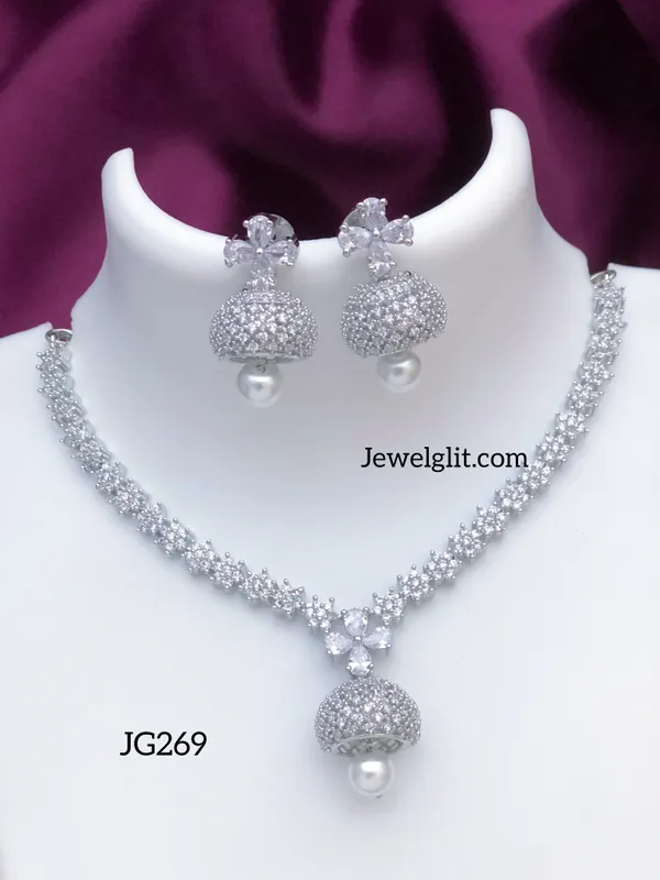 Imitation_Silverplated_AD_Stone_Necklace_With_Earring.