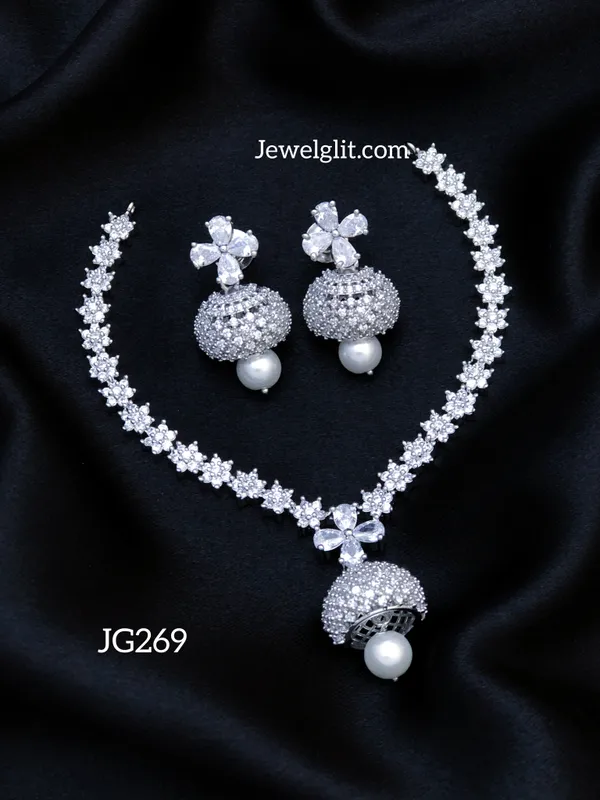 Imitation_Silverplated_AD_Stone_Necklace_With_Earring.