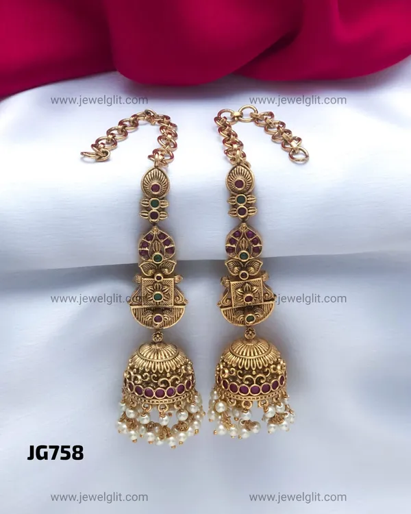 Impon_Microplated_Antique_Gold_Finish_Temple_Jhumka_Earrings_with_Ear_Chain