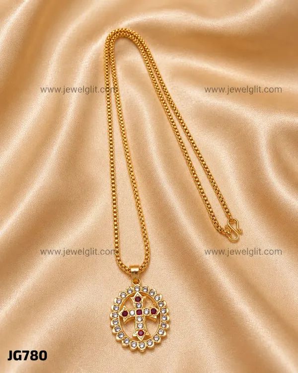 PREMIUM_ROSE_GOLD_PLATED_CZ_CROSS_PENDANT_WITH_BOX_CHAIN_NECKLACE_FOR_WOMEN_&_GIRLS