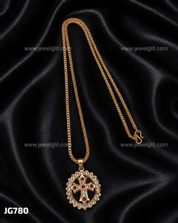 PREMIUM_ROSE_GOLD_PLATED_CZ_CROSS_PENDANT_WITH_BOX_CHAIN_NECKLACE_FOR_WOMEN_&_GIRLS
