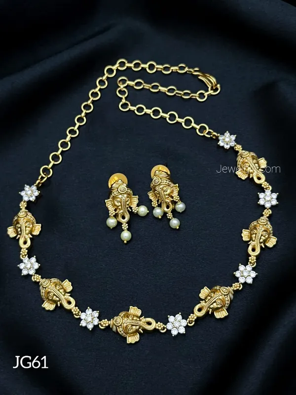 White_Colour_Matte_Finish_Ganesha_Necklace_Set
