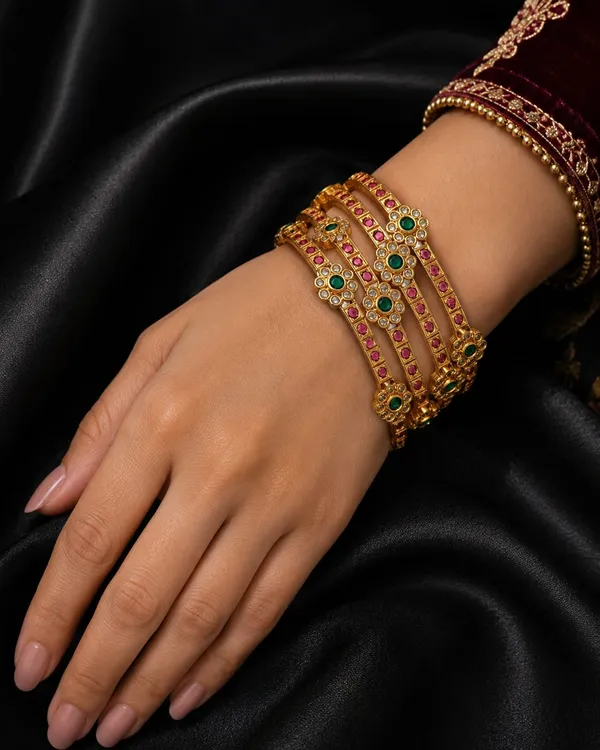 Traditional_Ruby_&_Emerald_Floral_AD_Gold-Plated_Bangles_for_Women