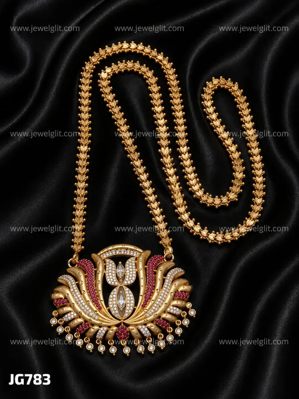 TRADITIONAL_LOTUS_DESIGN_GOLD-PLATED_LONG_PENDANT_NECKLACE_WITH_CZ_&_PEARL_DROPS_FOR_WOMEN_&_GIRLS