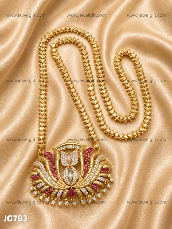TRADITIONAL_LOTUS_DESIGN_GOLD-PLATED_LONG_PENDANT_NECKLACE_WITH_CZ_&_PEARL_DROPS_FOR_WOMEN_&_GIRLS